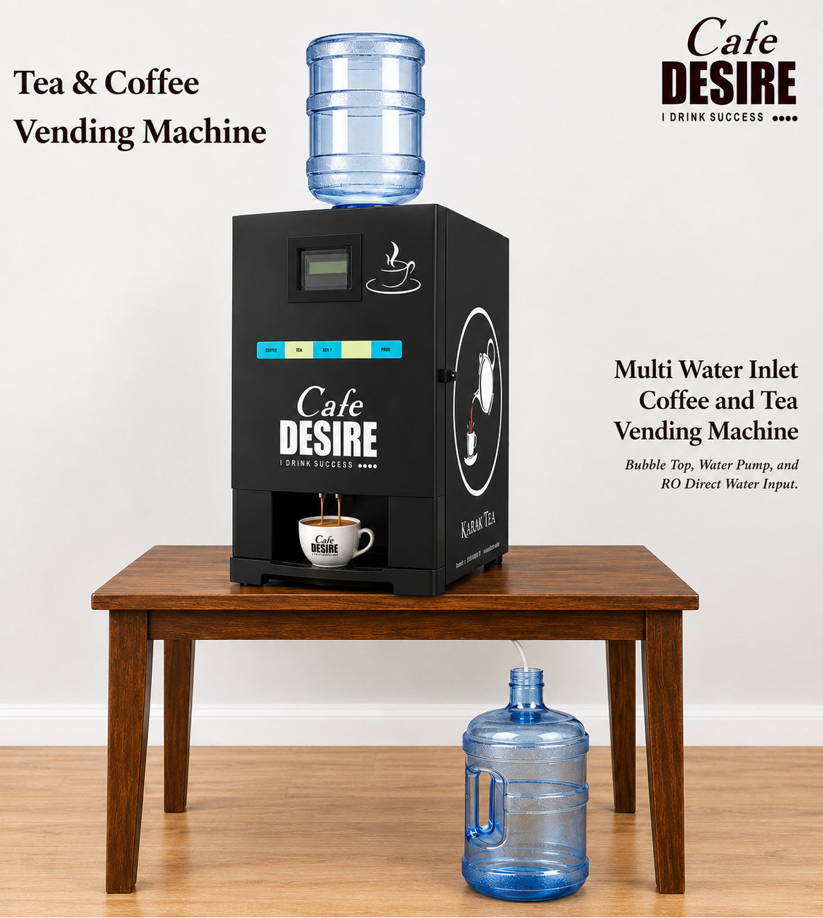 Triple Option Tea & Coffee Vending Machine with LED Display & Water Pump