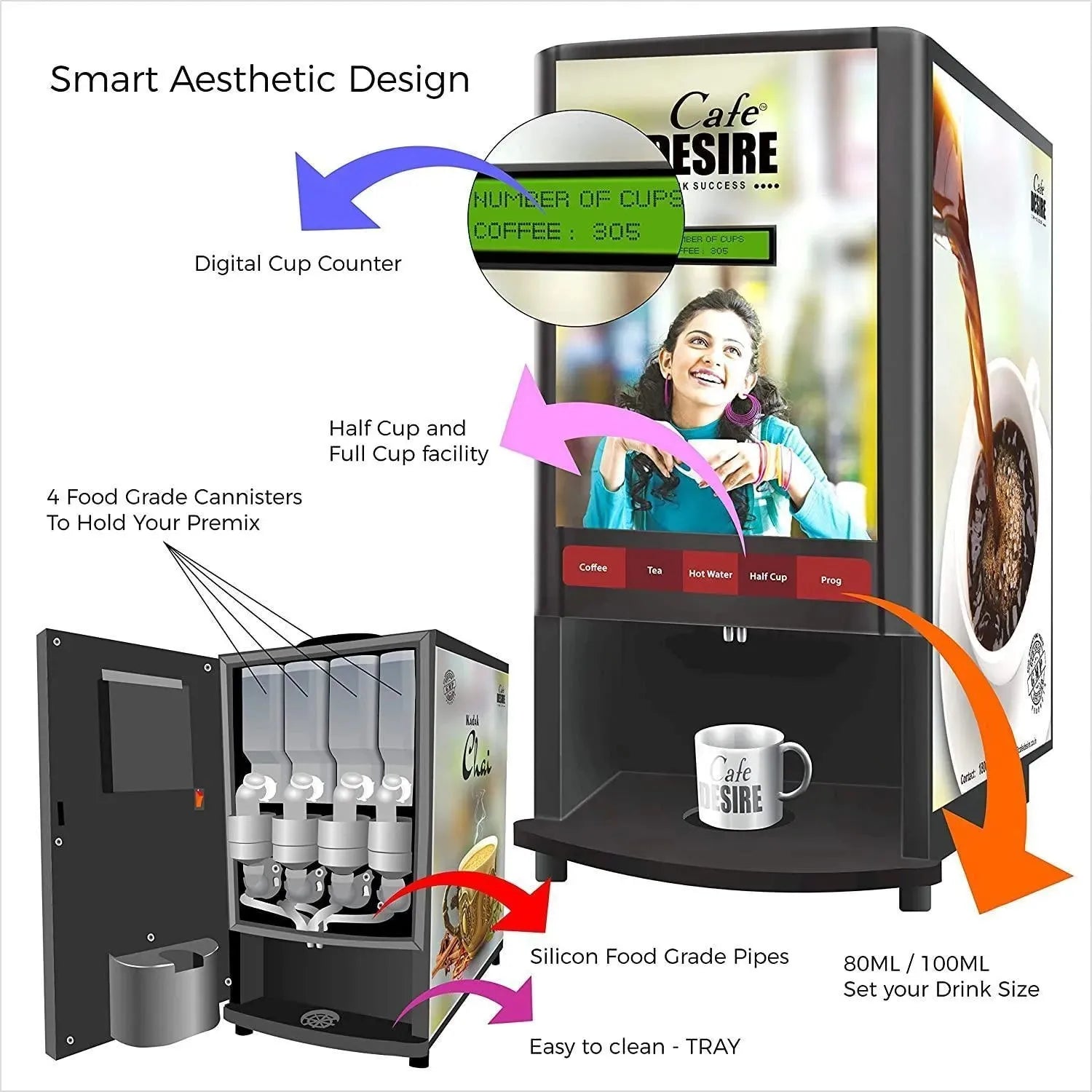 Coffee Machine 4 Lane Multi Water Inlet Coffee and Tea Vending Machine 