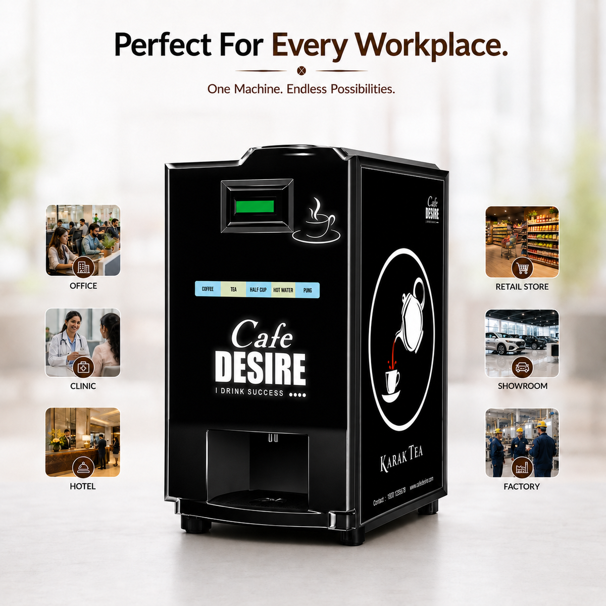 2 Lane LED Tea & Coffee Premix Vending Machine | Cafe Desire