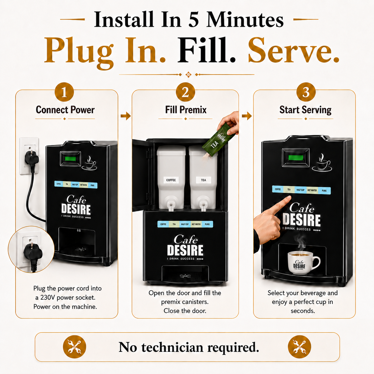 Double Option LED QR Tea & Coffee Vending Machine
