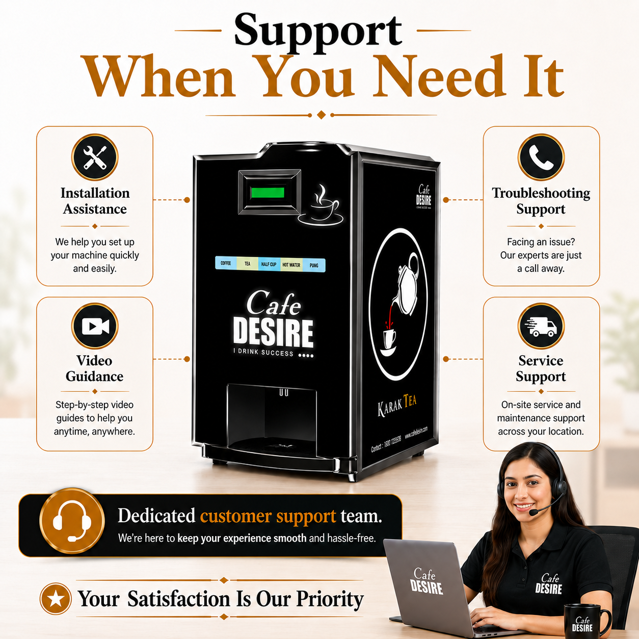 Double Option LED QR Tea & Coffee Vending Machine